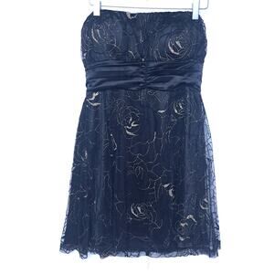 Aggie Sparkle Gold Black Lace Strapless Short Dress Large